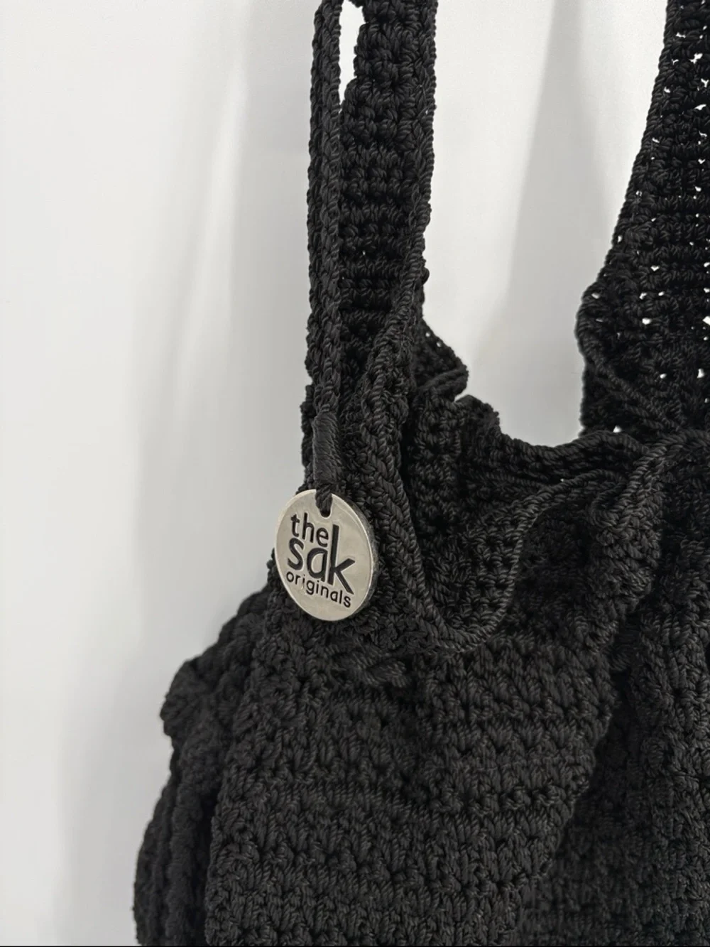 🗄️ The Sak Black Crochet Drawstring Shoulder Tote